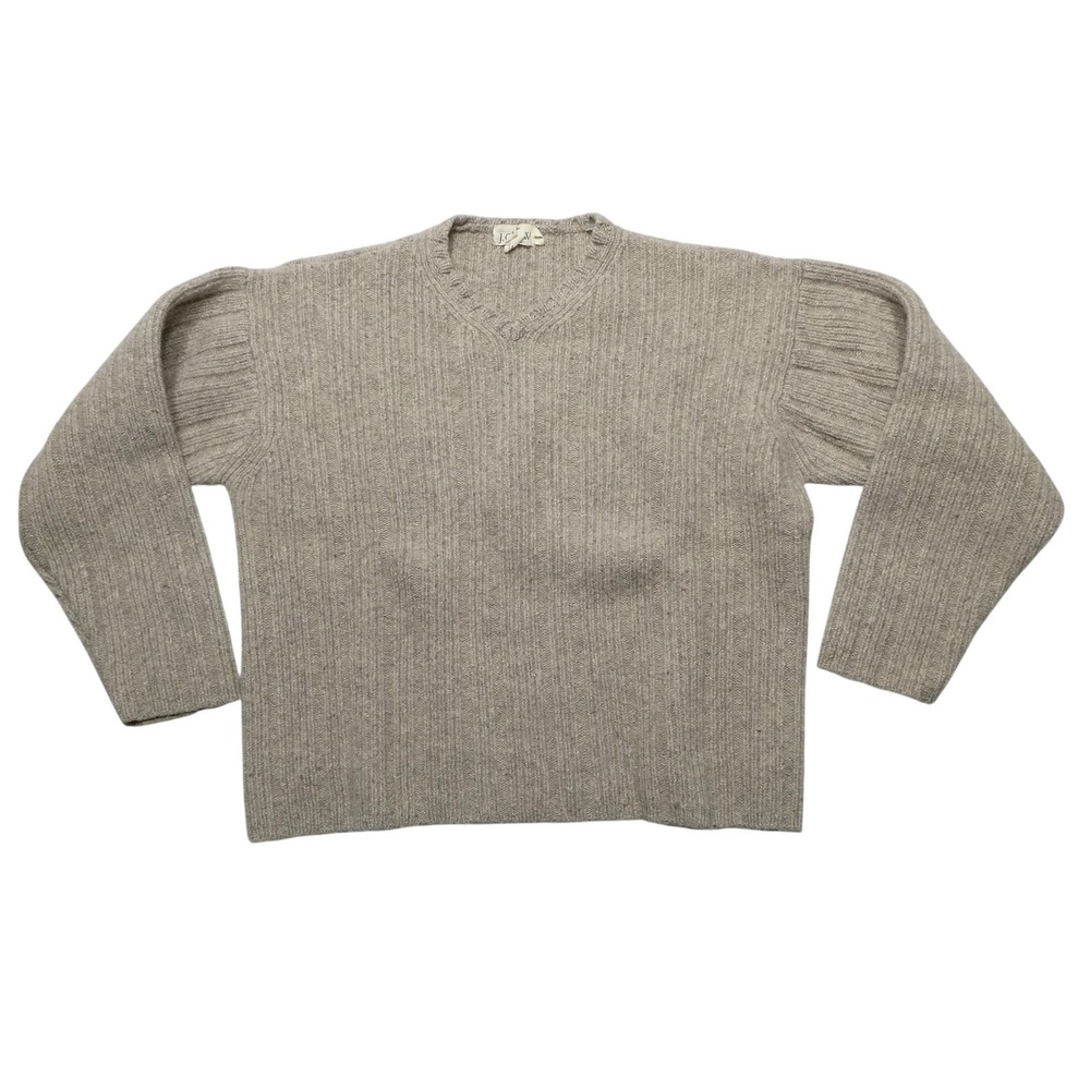 J Crew Sweater Womens Small Beige Wool Silk V Neck Ribbed‎ Knit Pullover